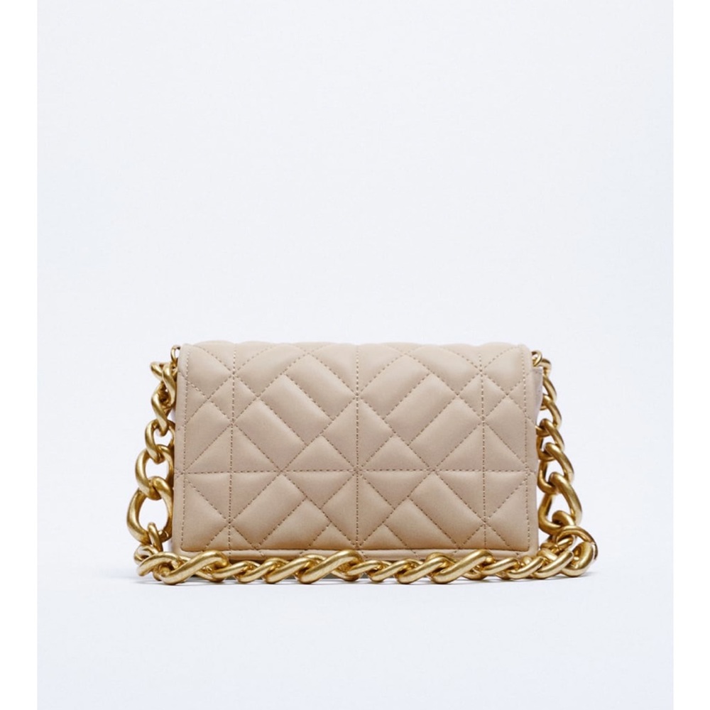 Zara Quilted Beige Bag with Gold Chain